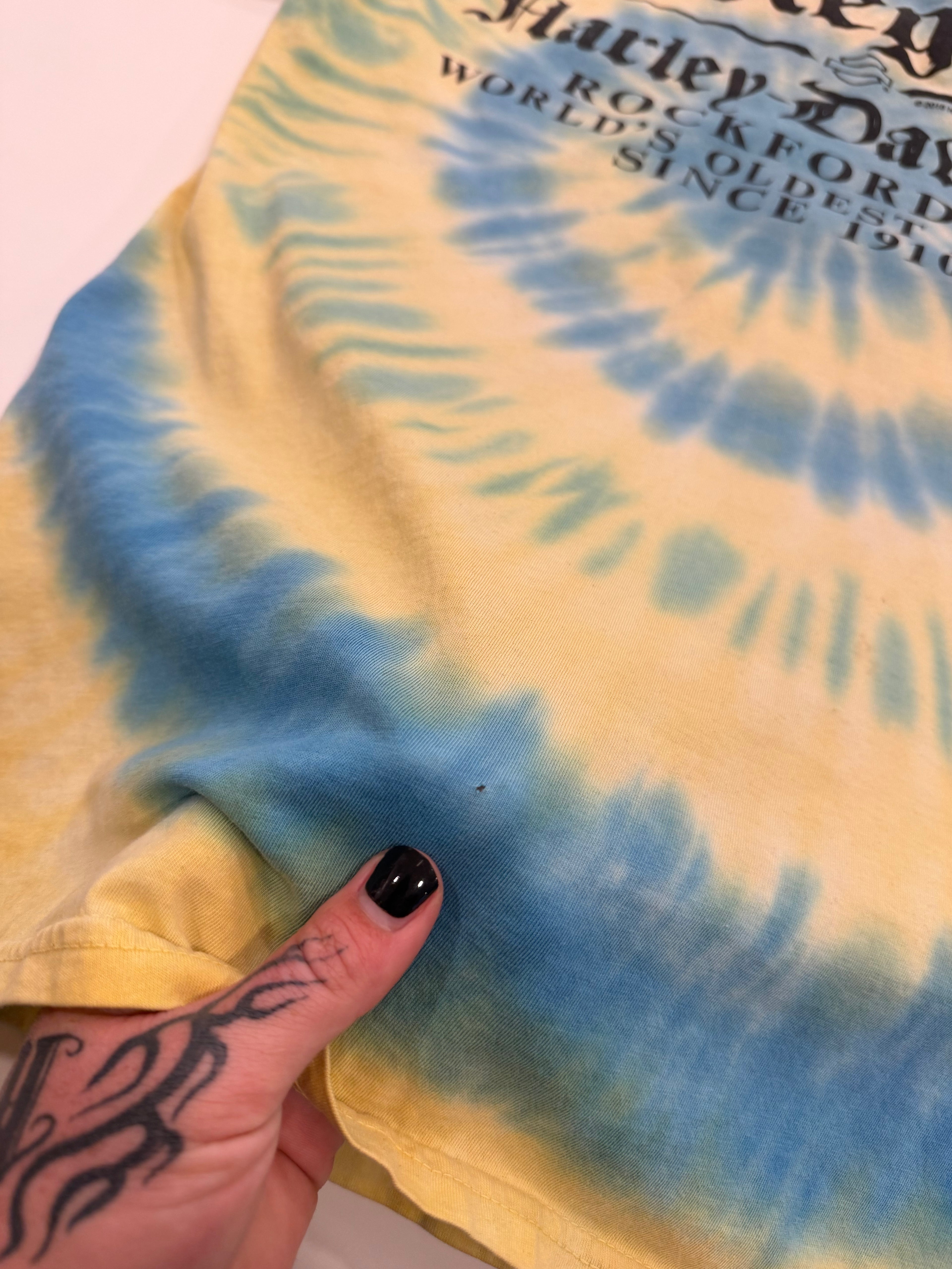 Rockford IL blue and yellow tie dye tee