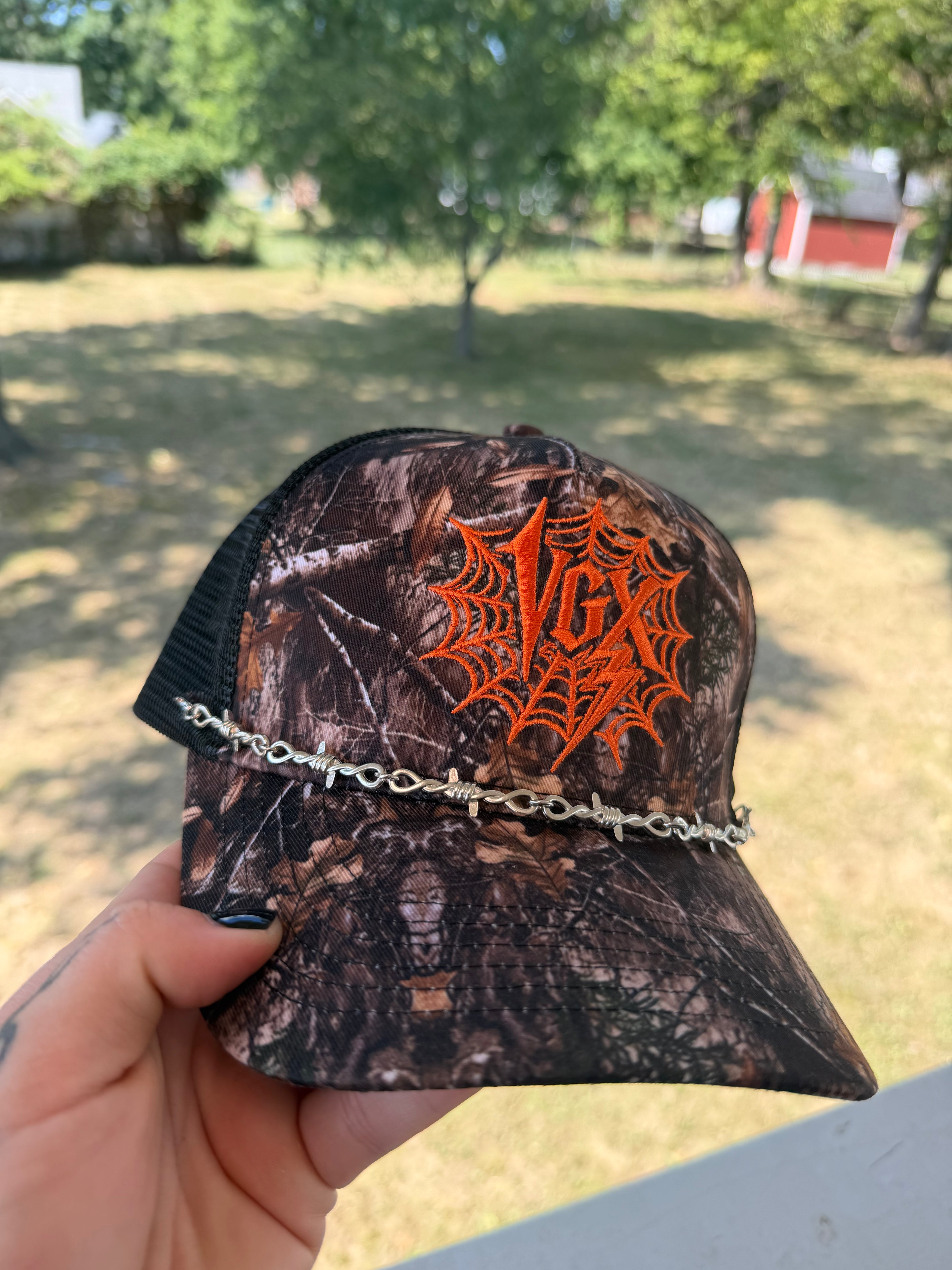 Silver barb wire hat chain (#1)