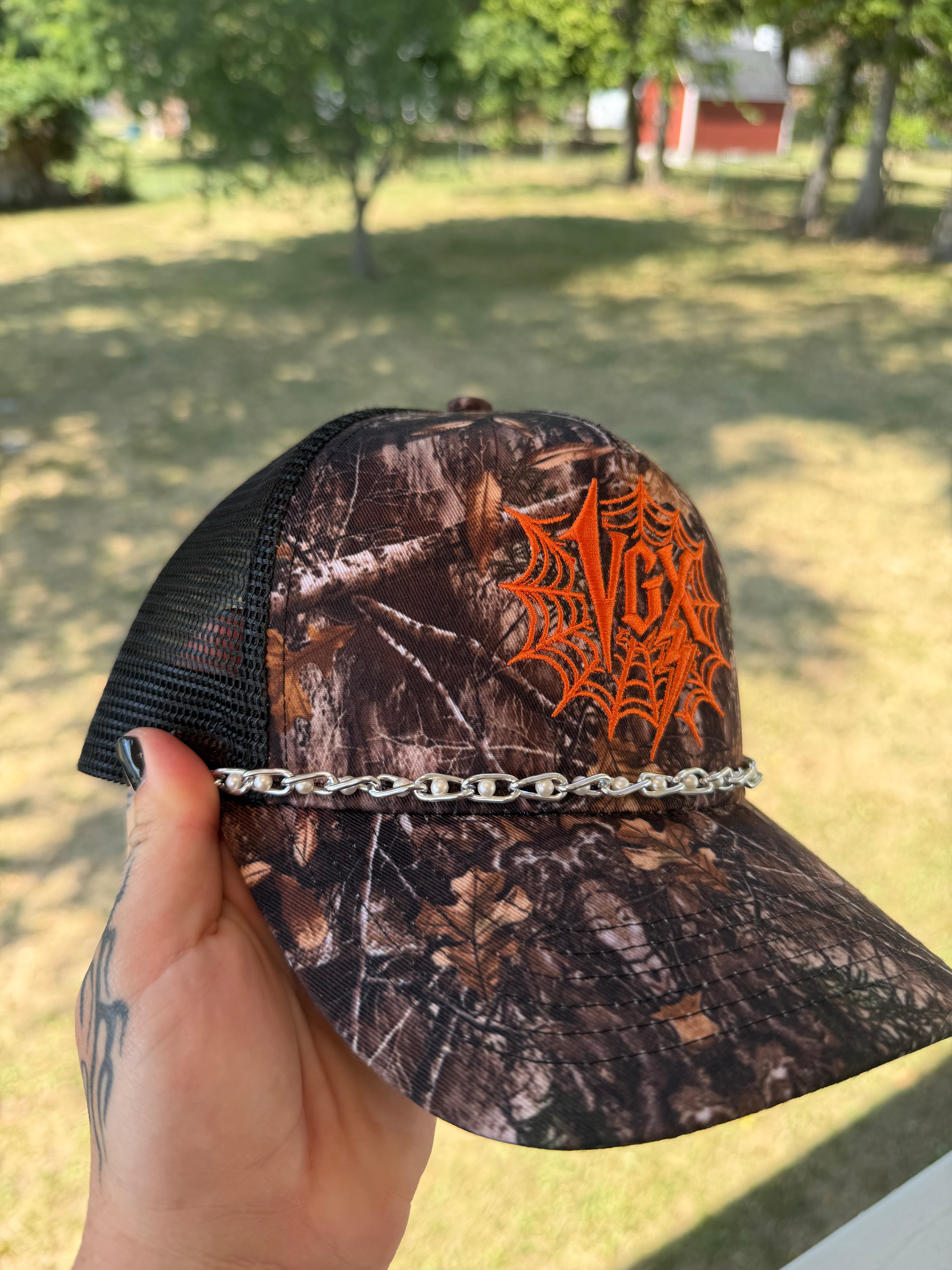 Silver pearls hat chain