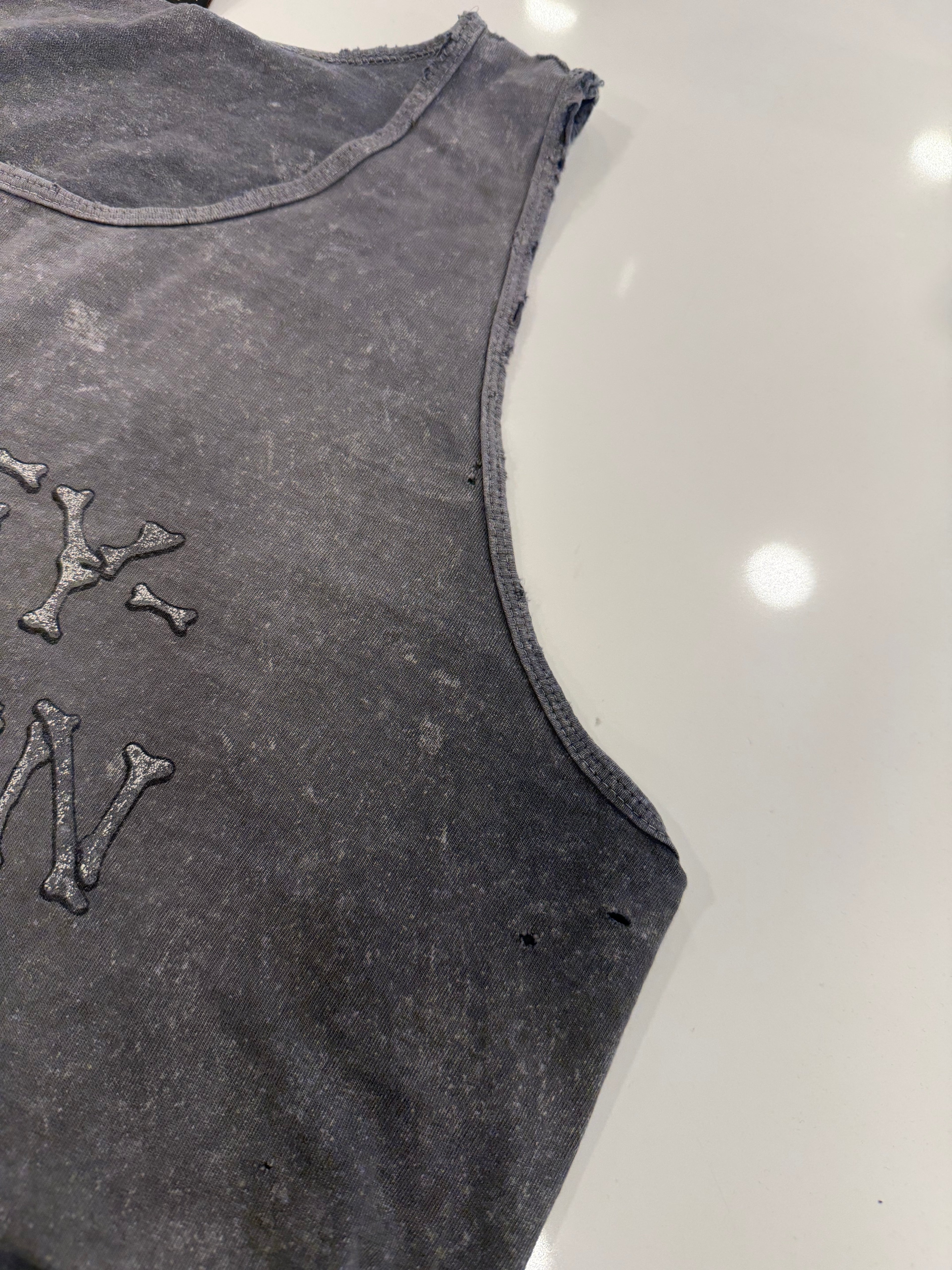 Bad to the bone grey acid wash tank