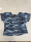 Blue and black camo baby tee