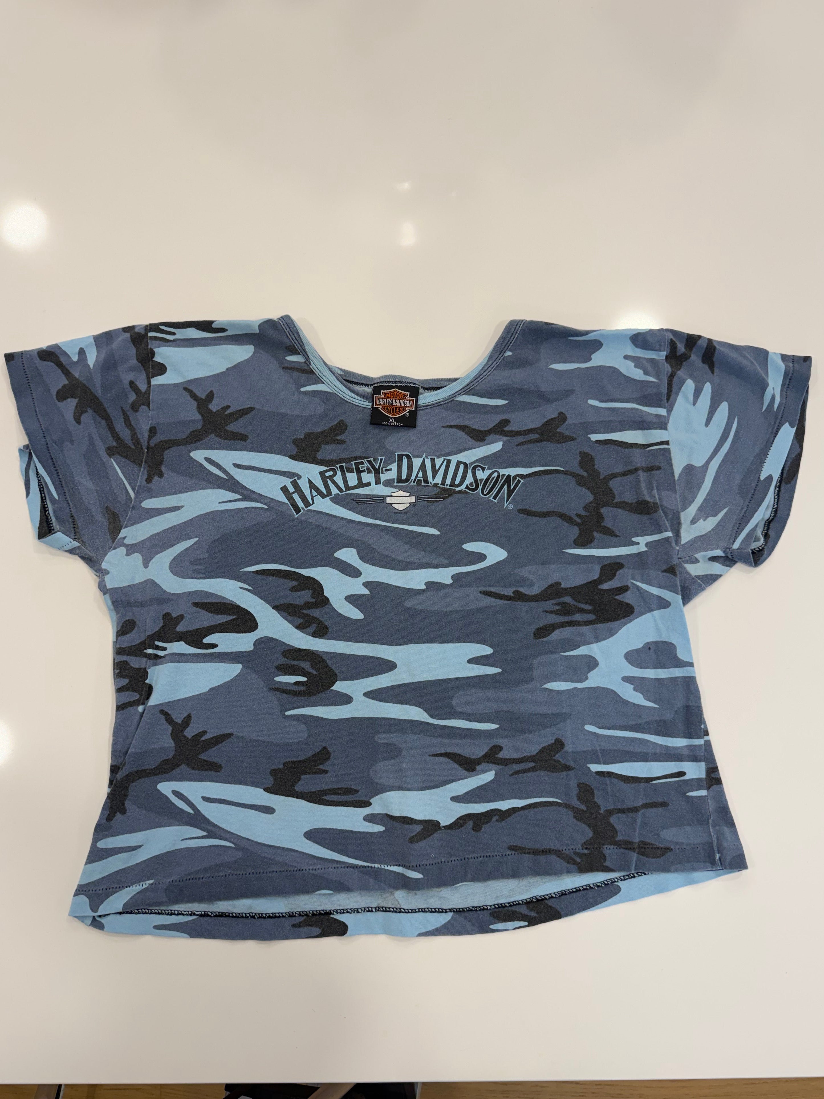 Blue and black camo baby tee