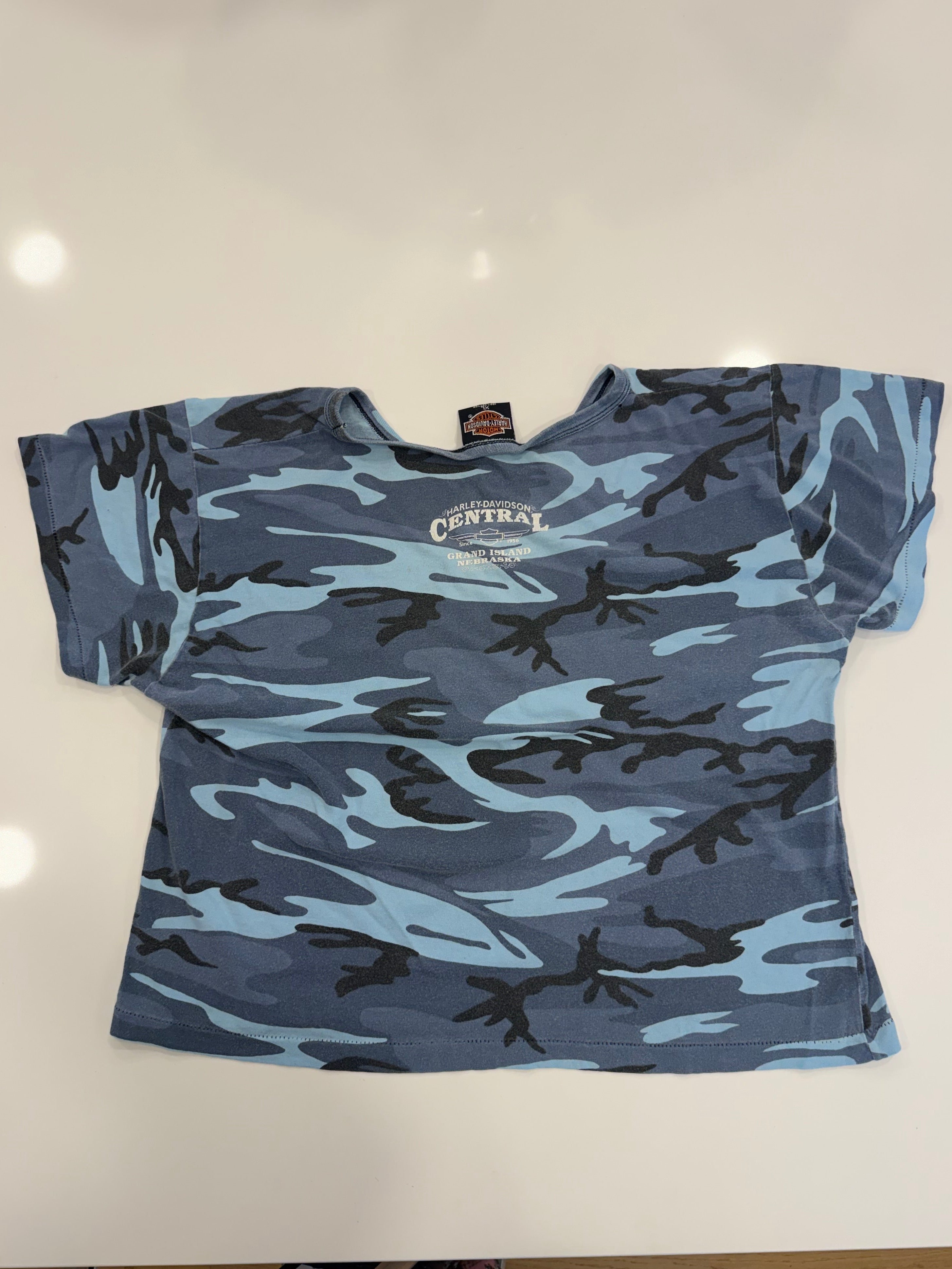 Blue and black camo baby tee