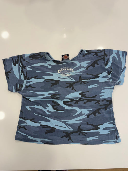 Blue and black camo baby tee