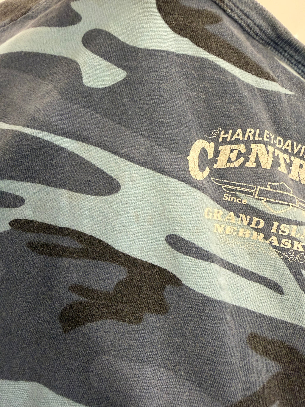 Blue and black camo baby tee