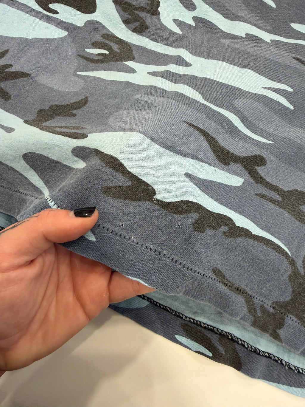 Blue and black camo baby tee