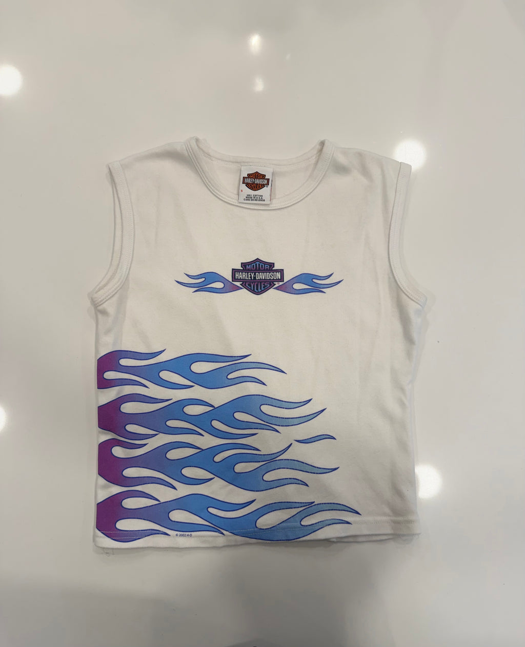 Blue and purple flame white tank S