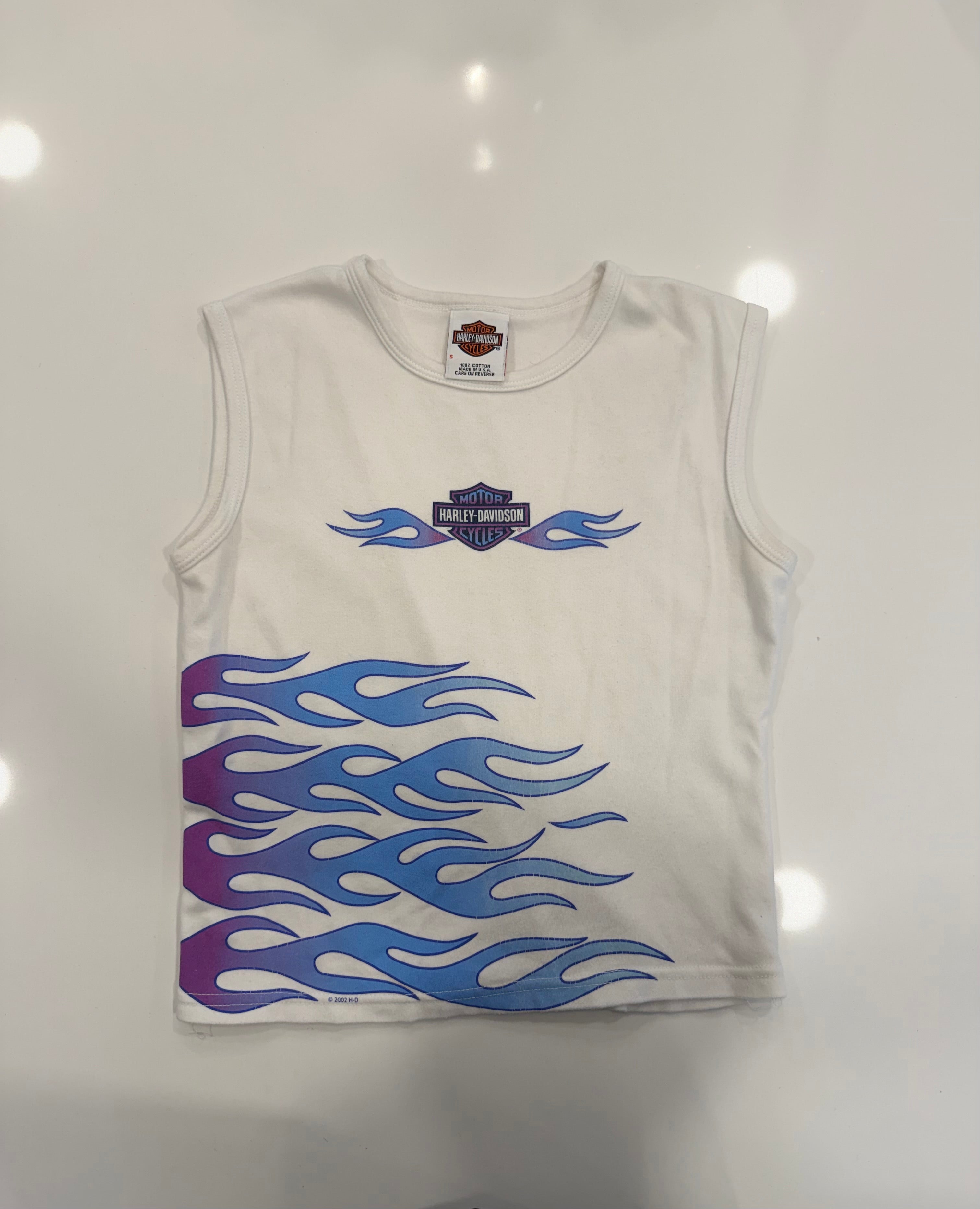 Blue and purple flame white tank S